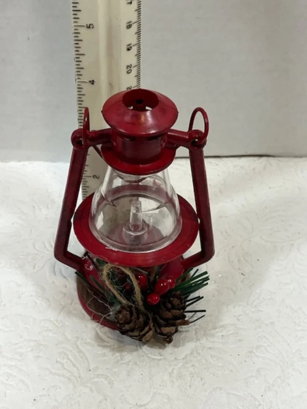 Lantern Red Plastic Pine Cone Berries Decoration Christmas Holiday Ornament 4.5